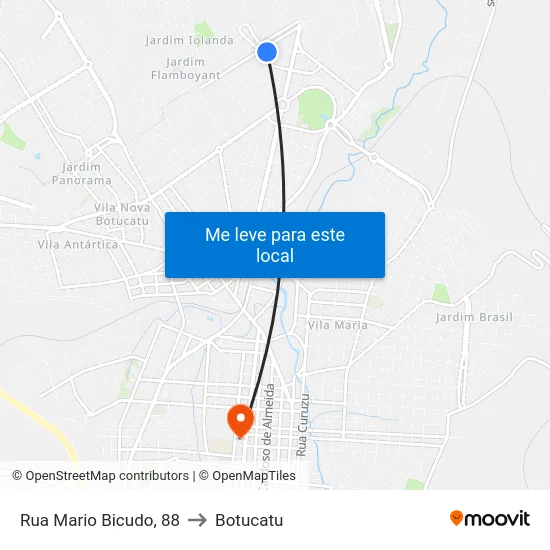 Rua Mario Bicudo, 88 to Botucatu map