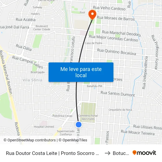 Rua Doutor Costa Leite | Pronto Socorro Municipal to Botucatu map