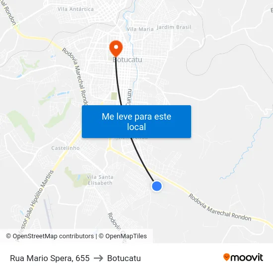Rua Mario Spera, 655 to Botucatu map