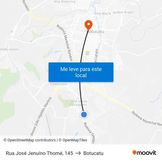 Rua José Jenuíno Thomé, 145 to Botucatu map