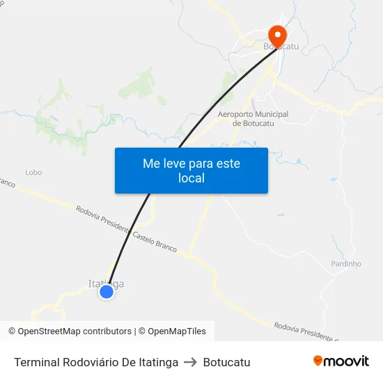 Terminal Rodoviário De Itatinga to Botucatu map