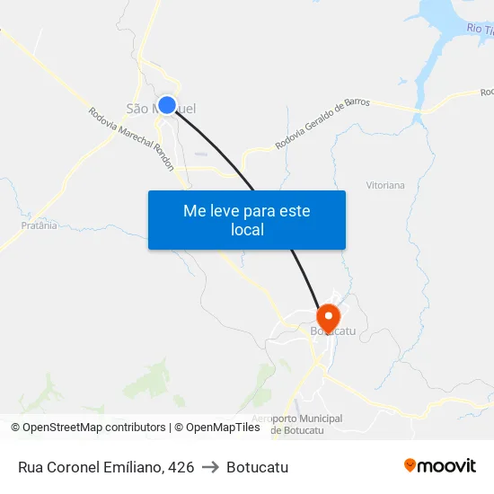 Rua Coronel Emíliano, 426 to Botucatu map