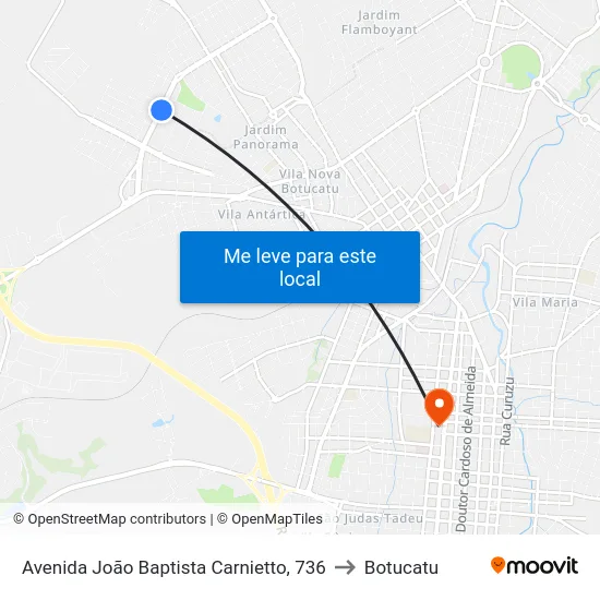 Avenida João Baptista Carnietto, 736 to Botucatu map