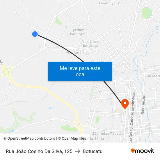 Rua João Coelho Da Silva, 125 to Botucatu map