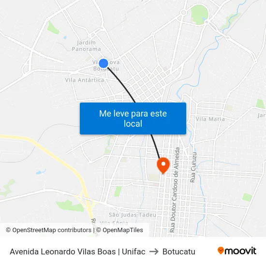 Avenida Leonardo Vilas Boas | Unifac to Botucatu map