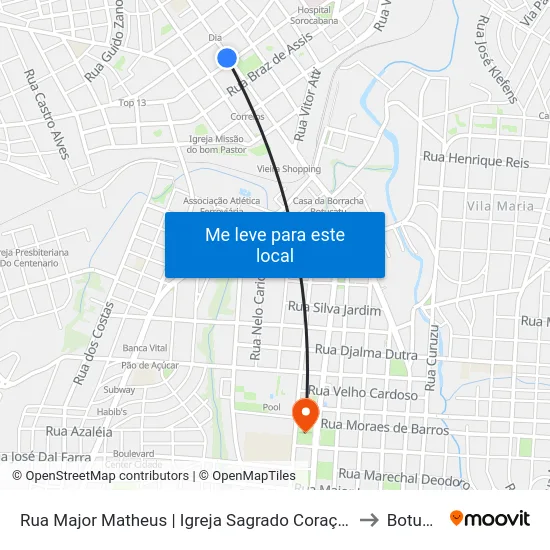 Rua Major Matheus | Igreja Sagrado Coração De Jesus to Botucatu map