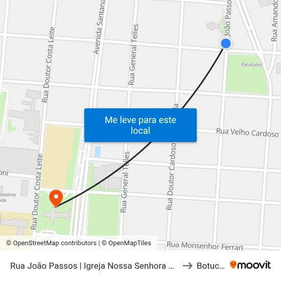 Rua João Passos | Igreja Nossa Senhora De Lourdes to Botucatu map