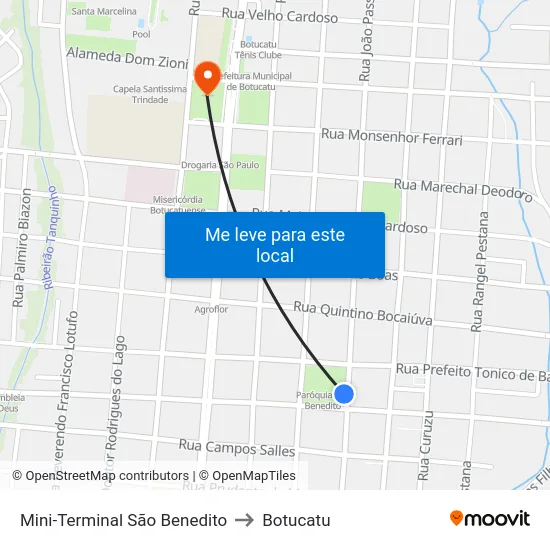 Mini-Terminal São Benedito to Botucatu map