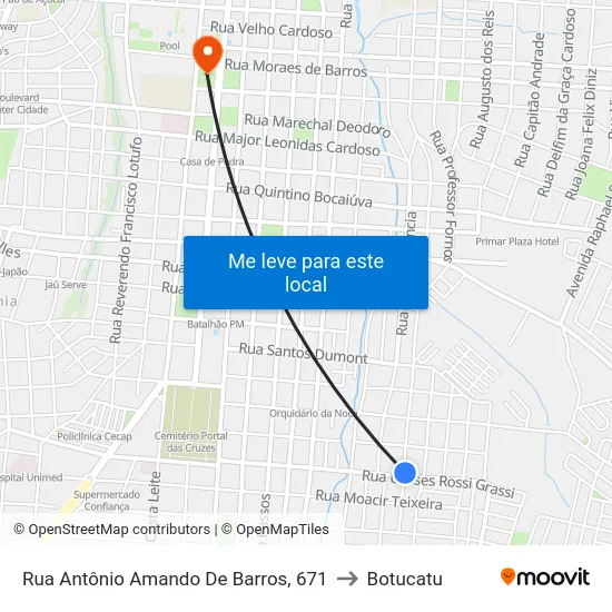 Rua Antônio Amando De Barros, 671 to Botucatu map