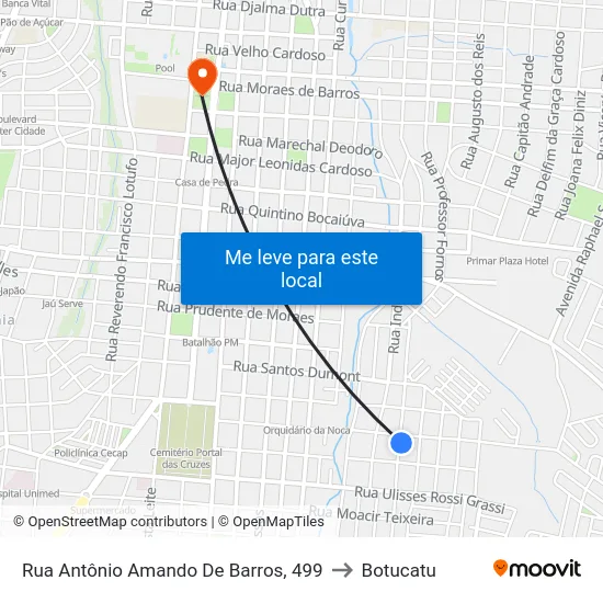 Rua Antônio Amando De Barros, 499 to Botucatu map