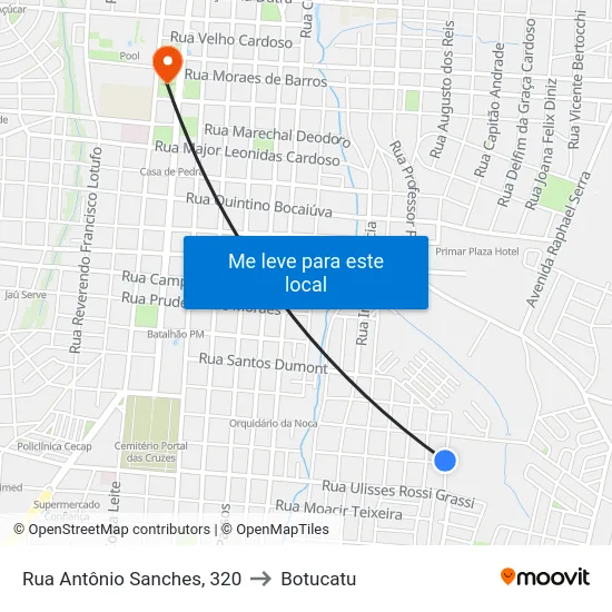 Rua Antônio Sanches, 320 to Botucatu map