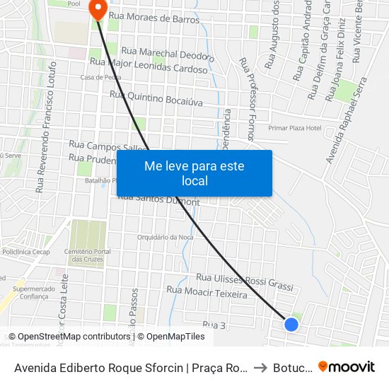 Avenida Ediberto Roque Sforcin | Praça Rogério Rúbio to Botucatu map