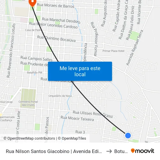 Rua Nilson Santos Giacobino | Avenida Ediberto Roque Sforsin to Botucatu map