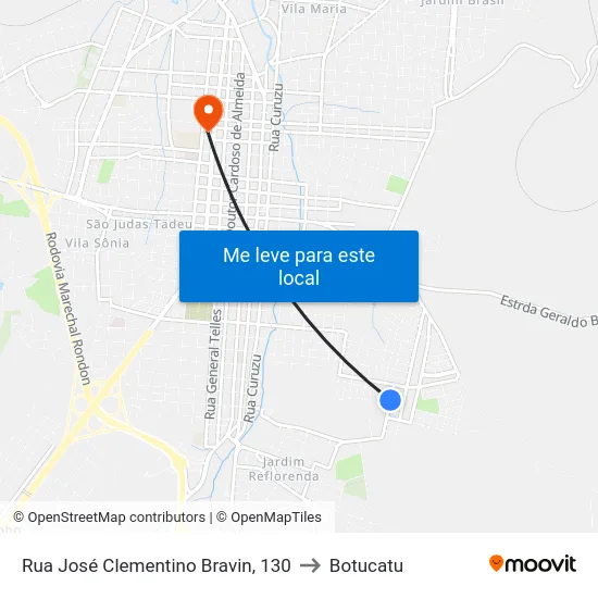 Rua José Clementino Bravin, 130 to Botucatu map