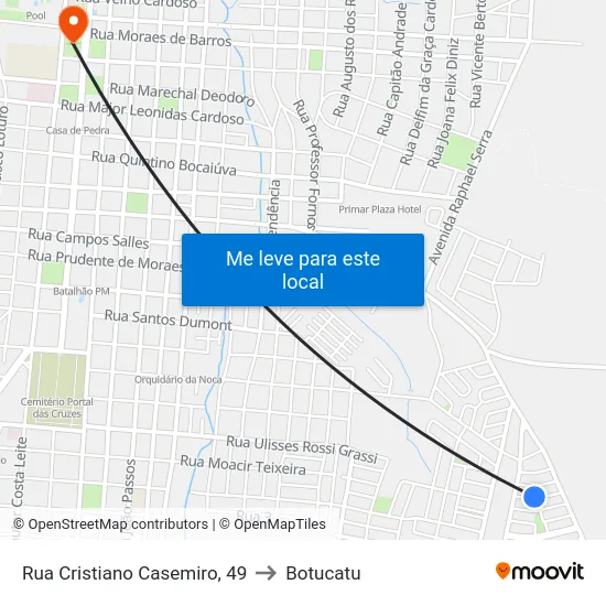 Rua Cristiano Casemiro, 49 to Botucatu map