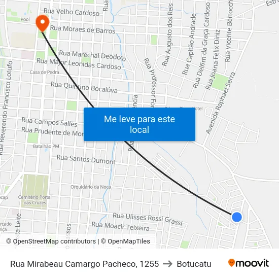 Rua Mirabeau Camargo Pacheco, 1255 to Botucatu map