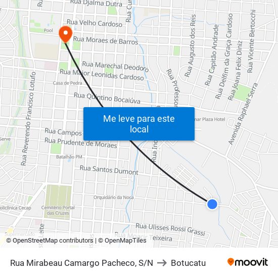 Rua Mirabeau Camargo Pacheco, S/N to Botucatu map