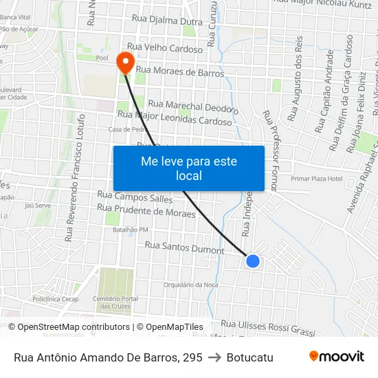 Rua Antônio Amando De Barros, 295 to Botucatu map