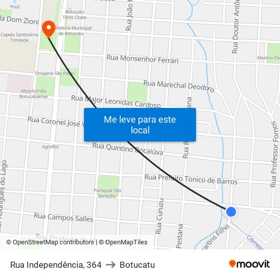 Rua Independência, 364 to Botucatu map