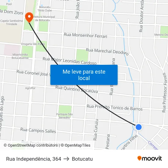 Rua Independência, 364 to Botucatu map