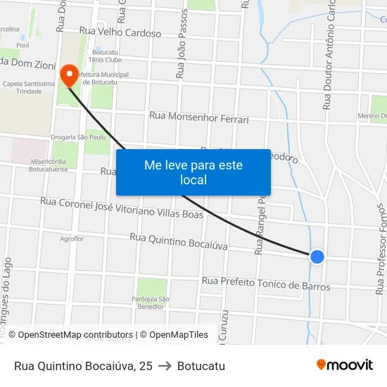 Rua Quintino Bocaiúva, 25 to Botucatu map