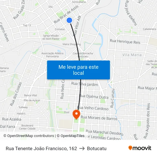Rua Tenente João Francisco, 162 to Botucatu map