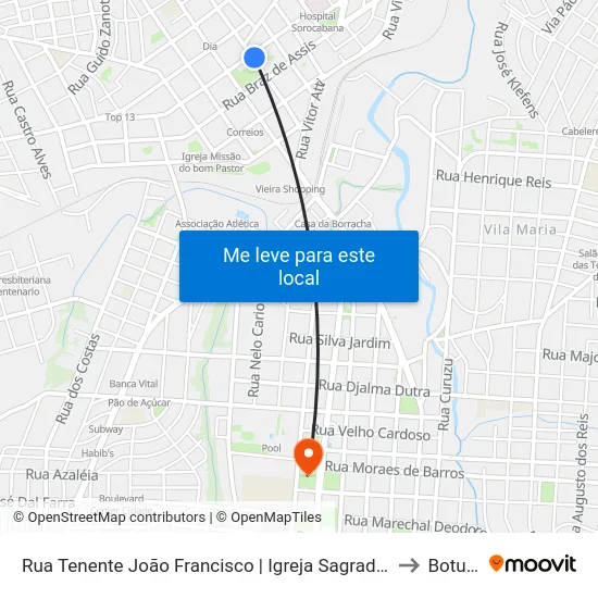 Rua Tenente João Francisco | Igreja Sagrado Coração De Jesus to Botucatu map