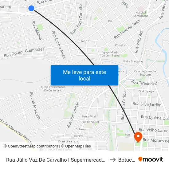 Rua Júlio Vaz De Carvalho | Supermercado Central 3 to Botucatu map