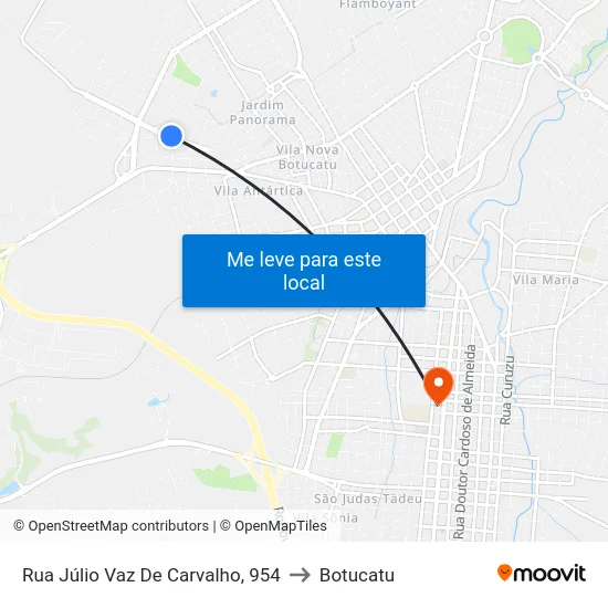 Rua Júlio Vaz De Carvalho, 954 to Botucatu map