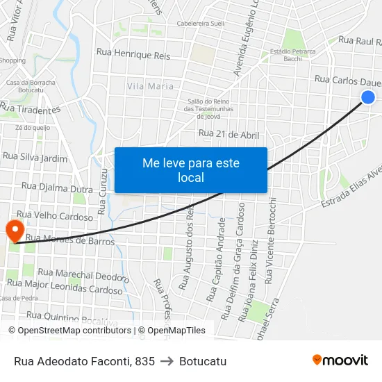 Rua Adeodato Faconti, 835 to Botucatu map