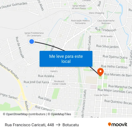 Rua Francisco Caricati, 448 to Botucatu map