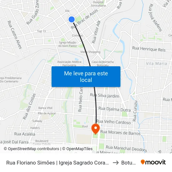 Rua Floriano Simões | Igreja Sagrado Coração De Jesus to Botucatu map