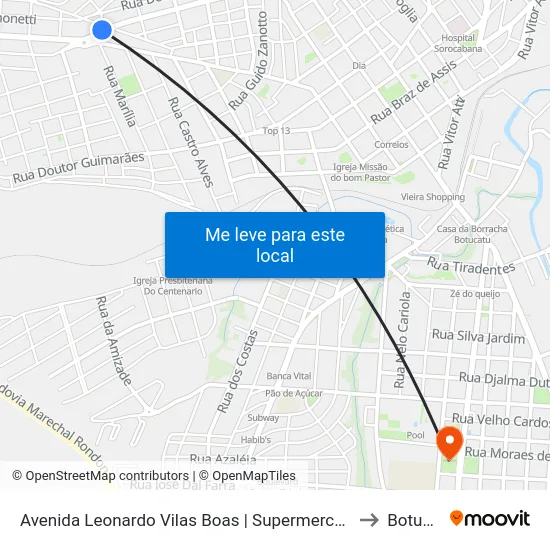 Avenida Leonardo Vilas Boas | Supermercado Central 3 to Botucatu map