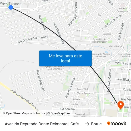Avenida Deputado Dante Delmanto | Café Tesouro to Botucatu map