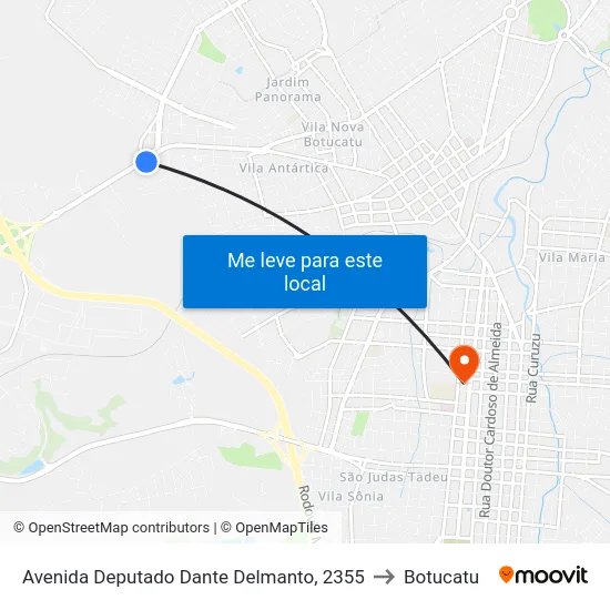 Avenida Deputado Dante Delmanto, 2355 to Botucatu map