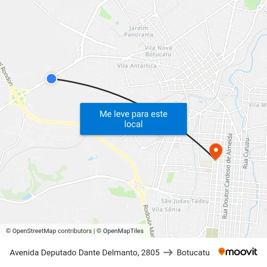 Avenida Deputado Dante Delmanto, 2805 to Botucatu map