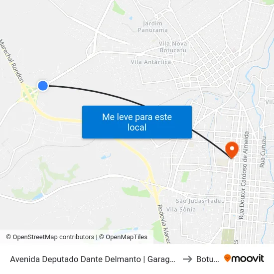 Avenida Deputado Dante Delmanto | Garagem Reta Transportes to Botucatu map