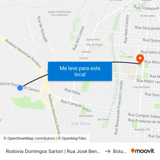 Rodovia Domingos Sartori | Rua José Benedito Nogueira to Botucatu map