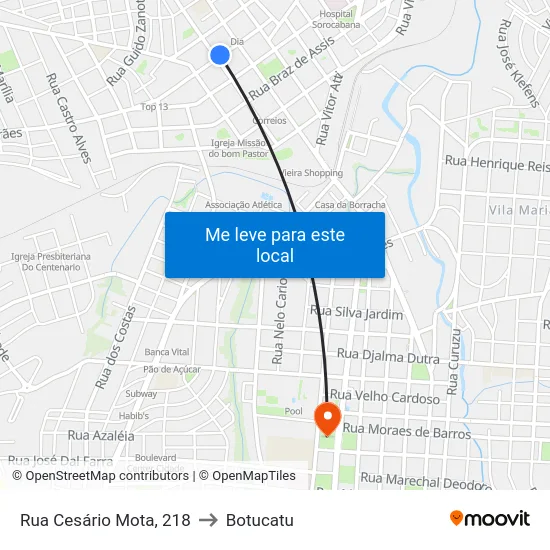 Rua Cesário Mota, 218 to Botucatu map