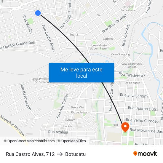 Rua Castro Alves, 712 to Botucatu map