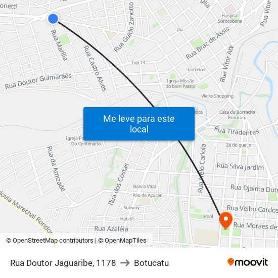 Rua Doutor Jaguaribe, 1178 to Botucatu map