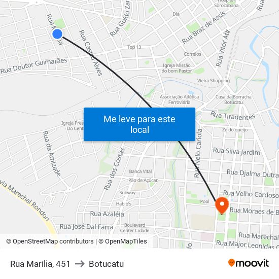 Rua Marília, 451 to Botucatu map