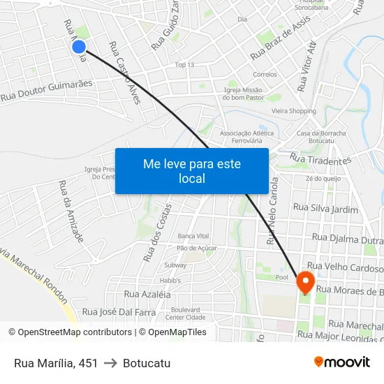 Rua Marília, 451 to Botucatu map