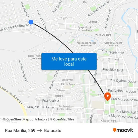 Rua Marília, 259 to Botucatu map