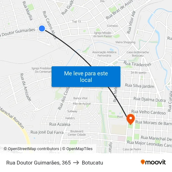 Rua Doutor Guimarães, 365 to Botucatu map