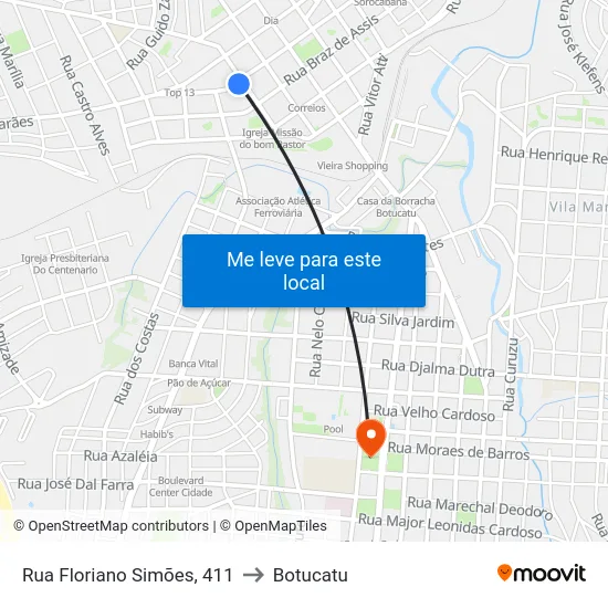 Rua Floriano Simões, 411 to Botucatu map