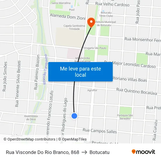 Rua Visconde Do Rio Branco, 868 to Botucatu map