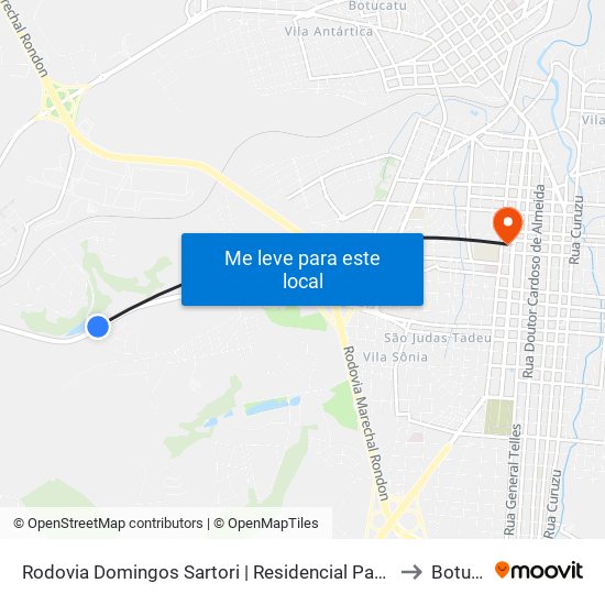 Rodovia Domingos Sartori | Residencial Parque Das Cascatas to Botucatu map