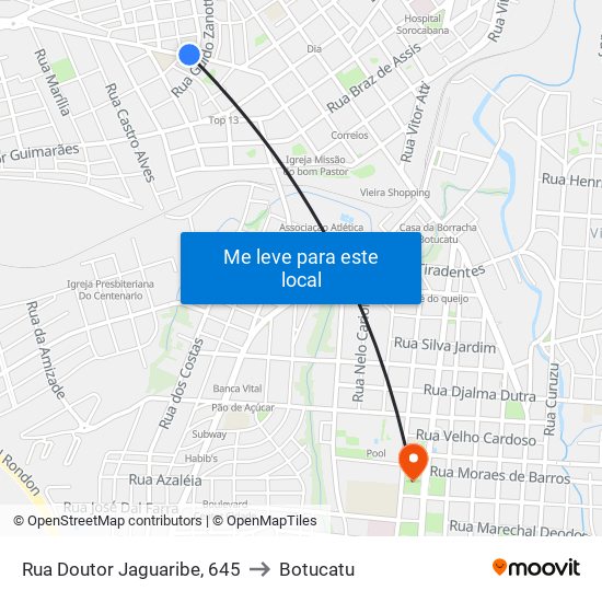 Rua Doutor Jaguaribe, 645 to Botucatu map