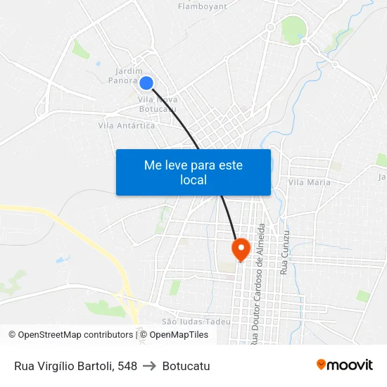 Rua Virgílio Bartoli, 548 to Botucatu map
